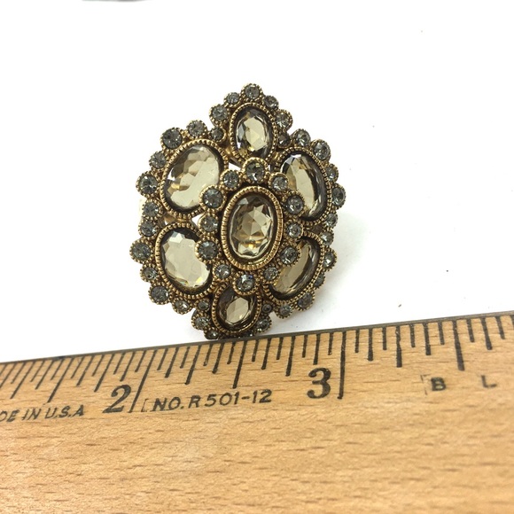 Monet Huge Runway Statement champagne rhinestone adjusting ring. Monet ring - Picture 4 of 4